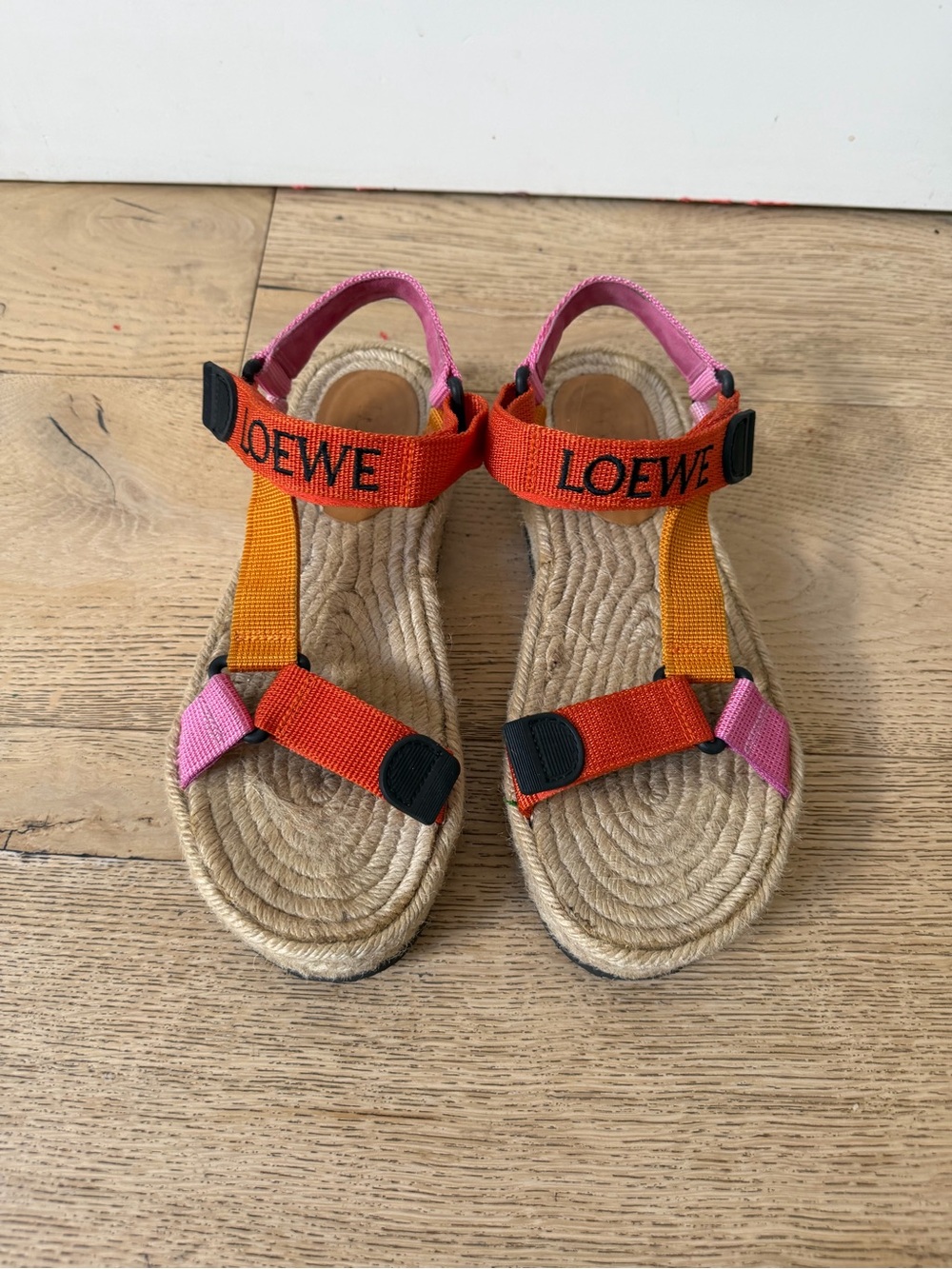 Loewe Pink and Orange Logo Strap Espadrille Sandals
